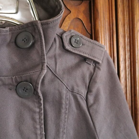 Divided by H&M Double-Breasted Twill Denim Military Jacket Coat - Gray, Size 8 - Picture 5 of 15